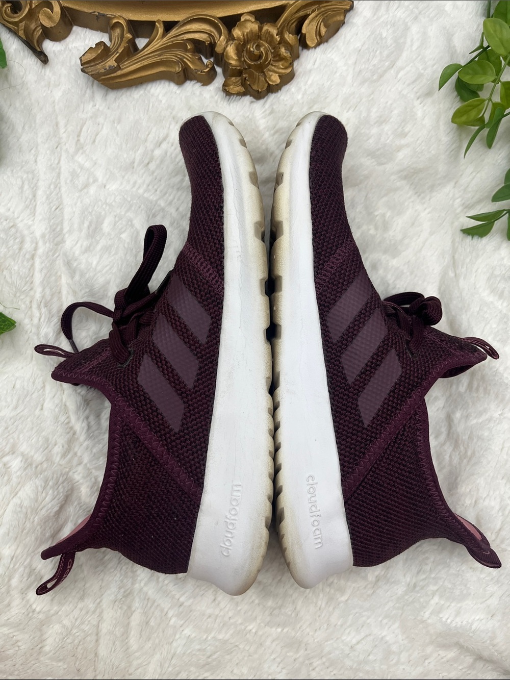adidas Women’s Burgundy Knit Sneakers with White Sole - Picture 3 of 4
